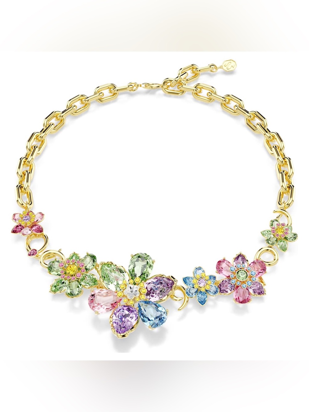 Swarovski Idyllia necklace Mixed cuts, Flower, Multicolored, 18K gold finish